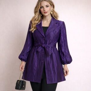 Vintage taffeta tie waist theatre coat Royal Purple Large